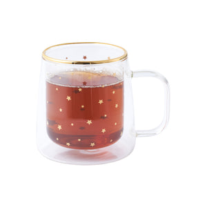 Taza Doble Vidrio Estrellas Doradas